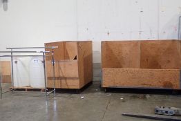 Lot of (4) Plastic Barrels, Mobile Bin, 4-Door Employee Storage Cabinet, Coat Rack.