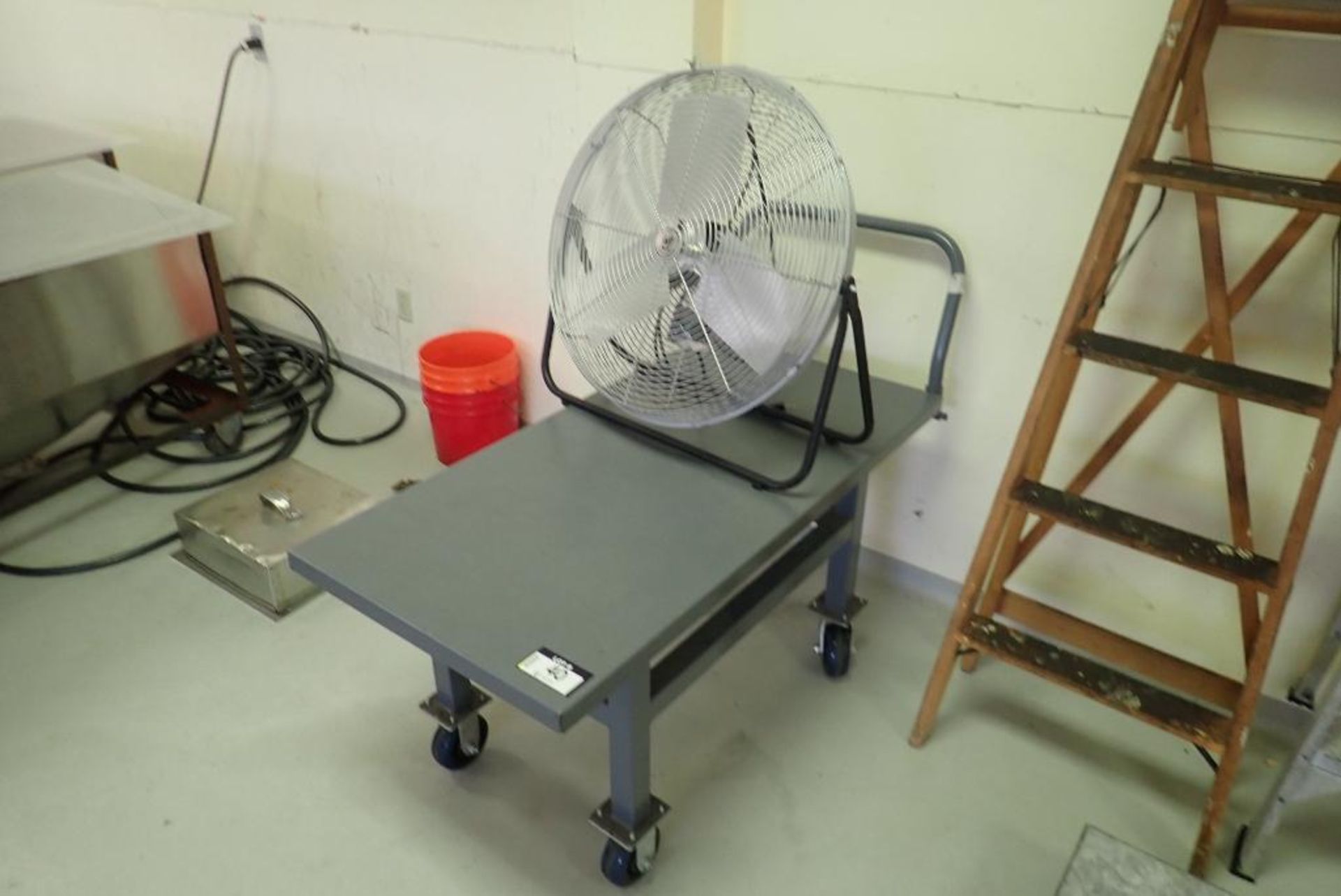 Lot of Mobile 2-Tier Cart, Fan, Wooden Step Ladder and Aluminum Step Ladder. - Image 2 of 2