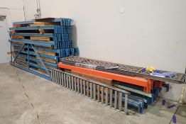 Lot of Asst. Pallet Racking Beams, Ends and (2) Conveyor Sections.