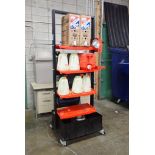 Double Sided 4-tier Mobile Cart w/ Drip Tray, Jugs and Oil.