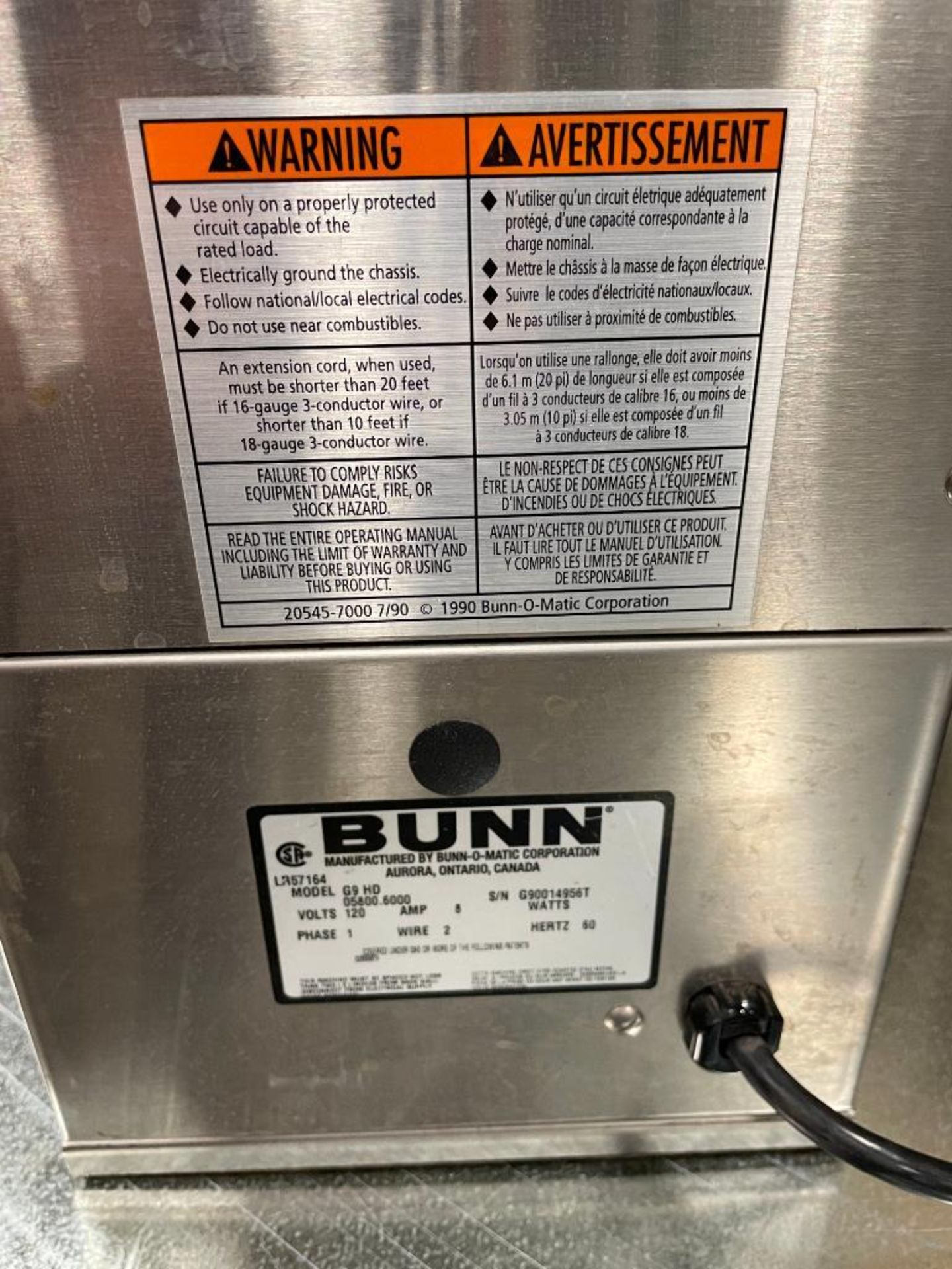 BUNN G9 COFFEE GRINDER - Image 11 of 12