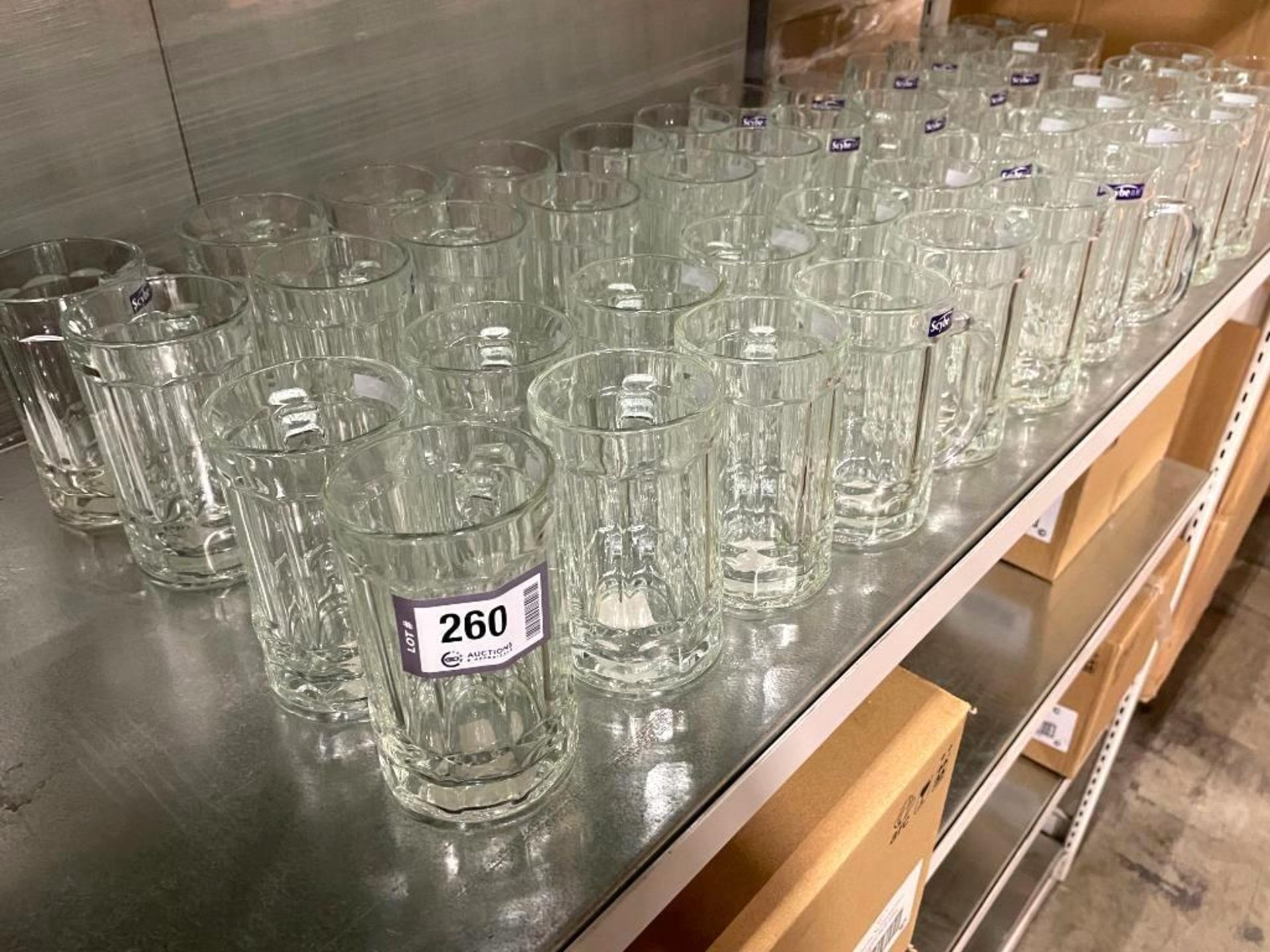 LOT OF (48) SCYBE GLASS BEER MUGS
