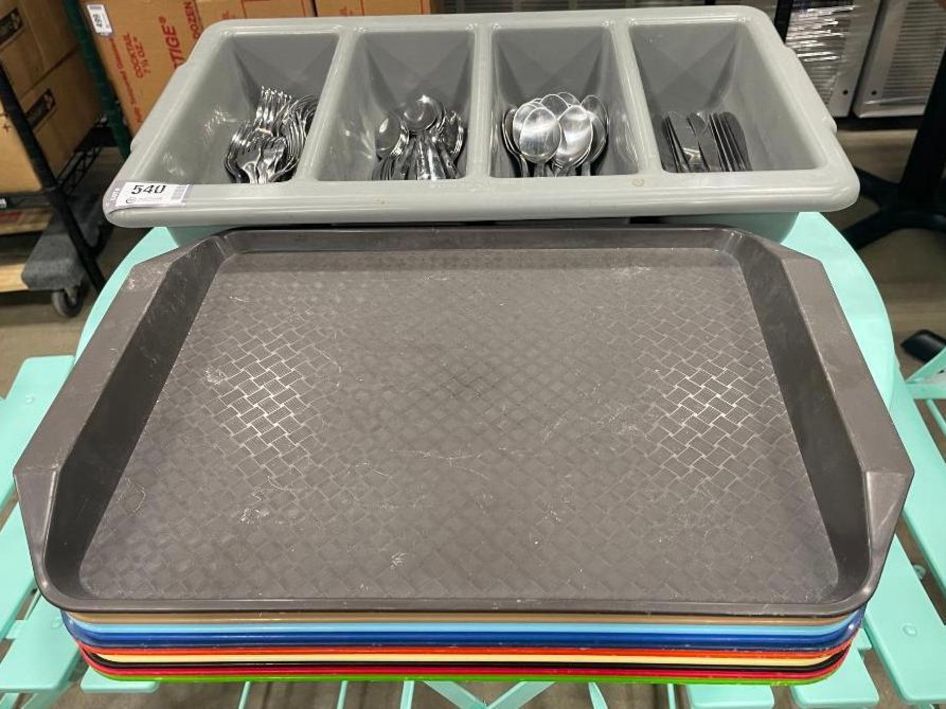 LOT OF ASSORTED TRAYS & ASSORTED SILVERWARE - Image 3 of 8
