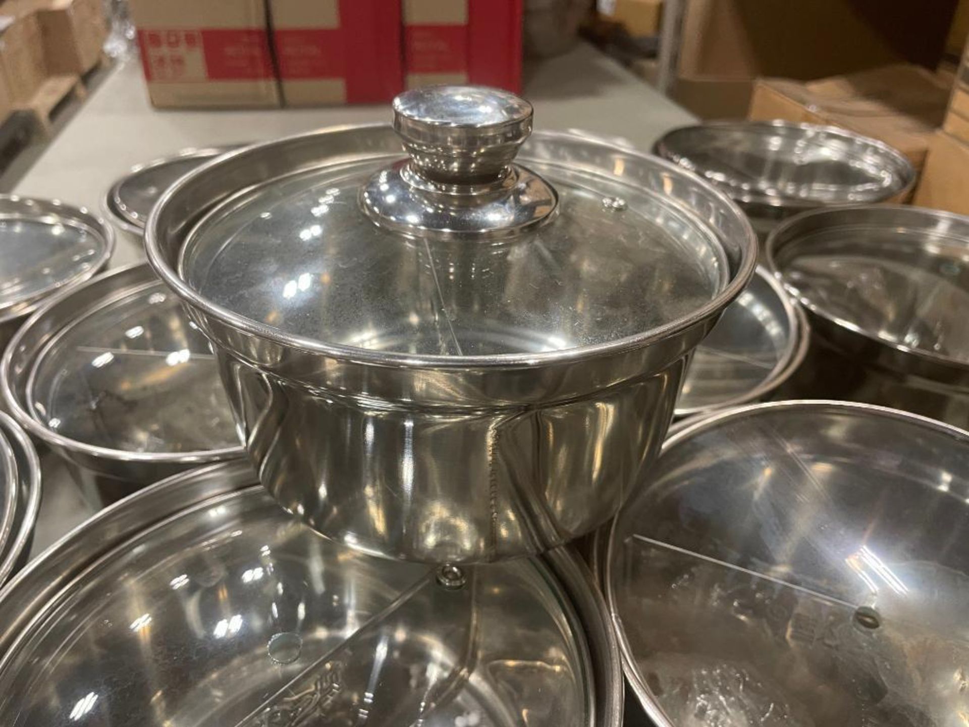 LOT OF (20) TWO-COMPARTMENT ROUND STAINLESS STEEL POT WITH COVER - Image 6 of 7