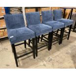 (4) BLUE CORDUROY BAR HEIGHT BAR STOOLS