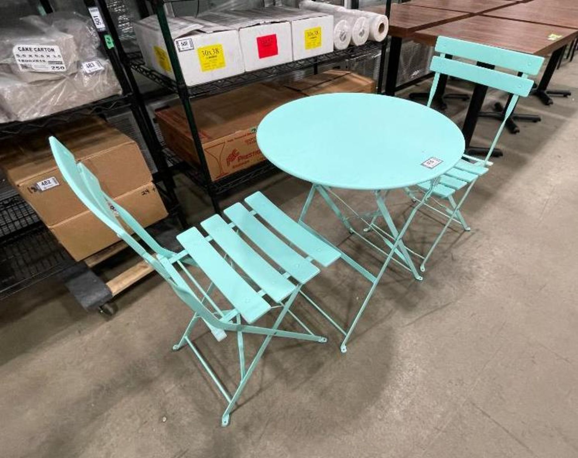 TEAL METAL FOLDING BISTRO TABLE WITH (2) CHAIRS - Image 2 of 6