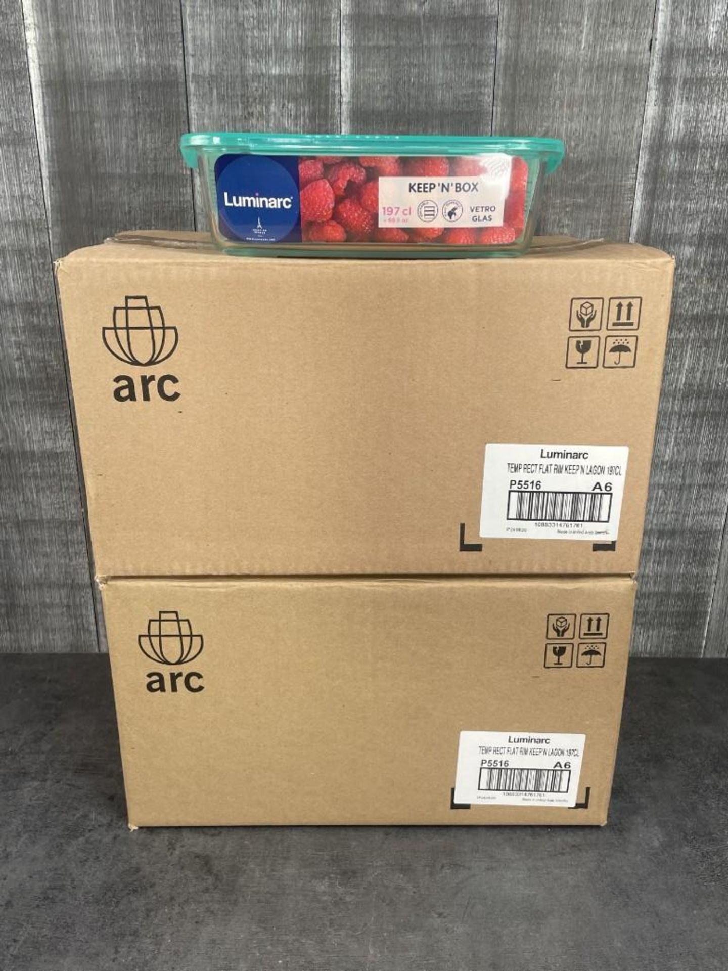 1.97L GLASS RECTANGULAR KEEP N BOXES, ARCOROC P5516 - LOT OF 12 (2 CASES)