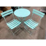 TEAL METAL FOLDING BISTRO TABLE WITH (2) CHAIRS