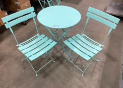 TEAL METAL FOLDING BISTRO TABLE WITH (2) CHAIRS