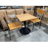 24" X 24" SINGLE PEDESTAL WOOD TOP TABLE WITH (2) CHAIRS