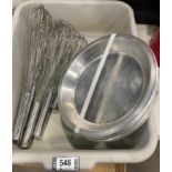 BUS BIN WITH (5) WHISKS & ASSORTED PIE PLATES