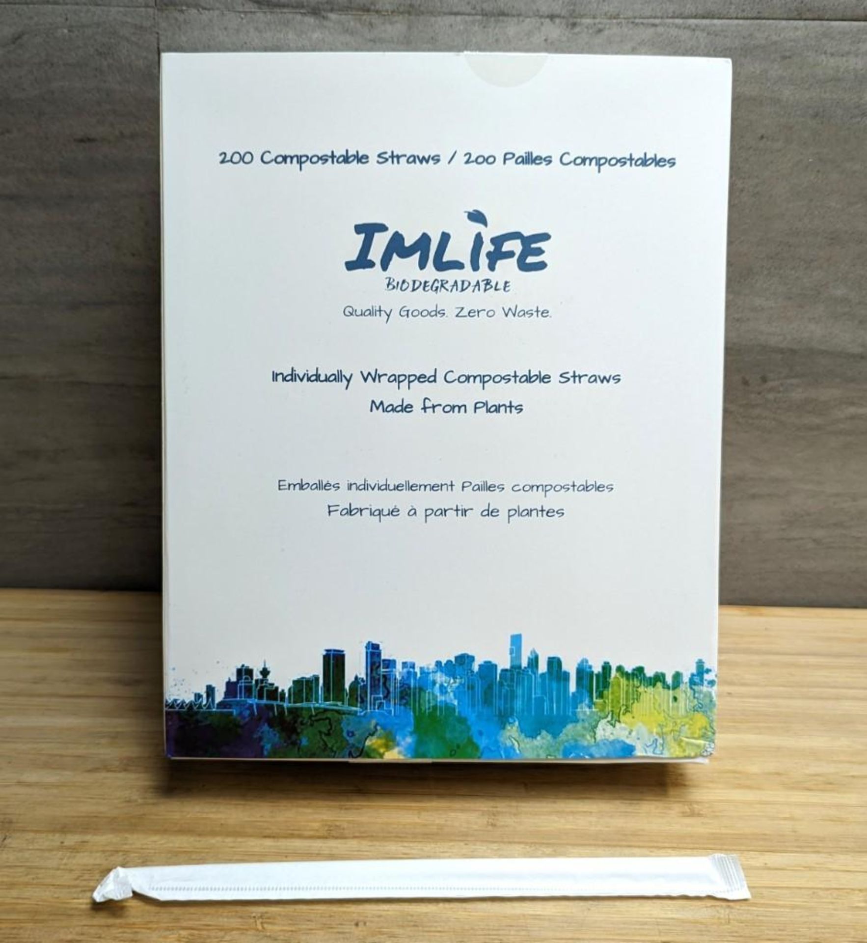 IMLIFE INDIVIDUALLY WRAPPED COMPOSTABLE STRAWS - LOT OF 2000 (10 BOXES) - Image 3 of 4