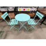 TEAL METAL FOLDING BISTRO TABLE WITH (2) CHAIRS