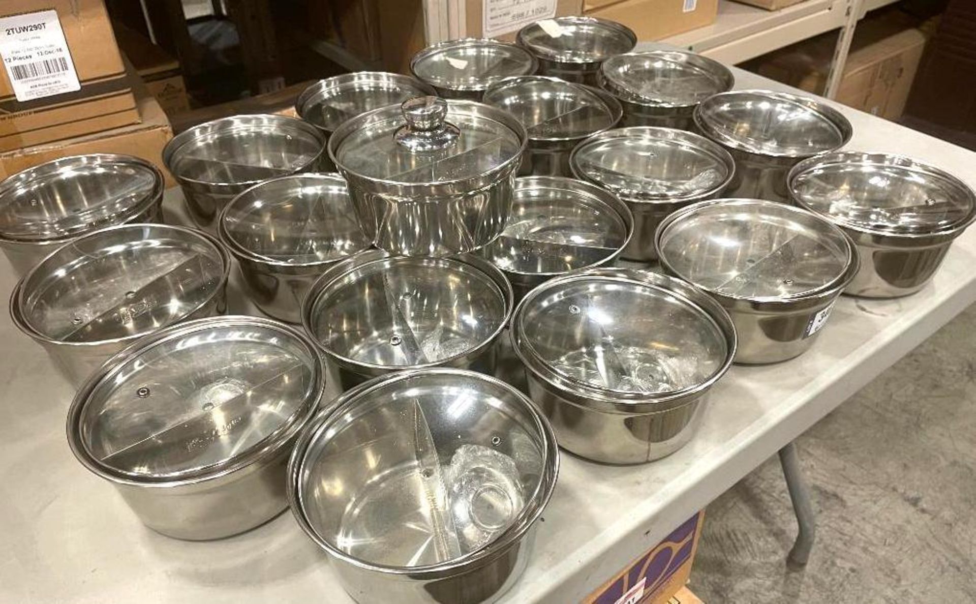 LOT OF (20) TWO-COMPARTMENT ROUND STAINLESS STEEL POT WITH COVER - Image 4 of 7