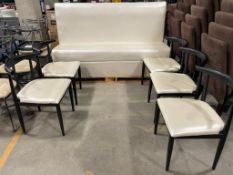(5) OFF-WHITE PADDED ROUND BACK DINING CHAIRS & OFF-WHITE BOOTH BENCH