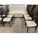 (5) OFF-WHITE PADDED ROUND BACK DINING CHAIRS & OFF-WHITE BOOTH BENCH