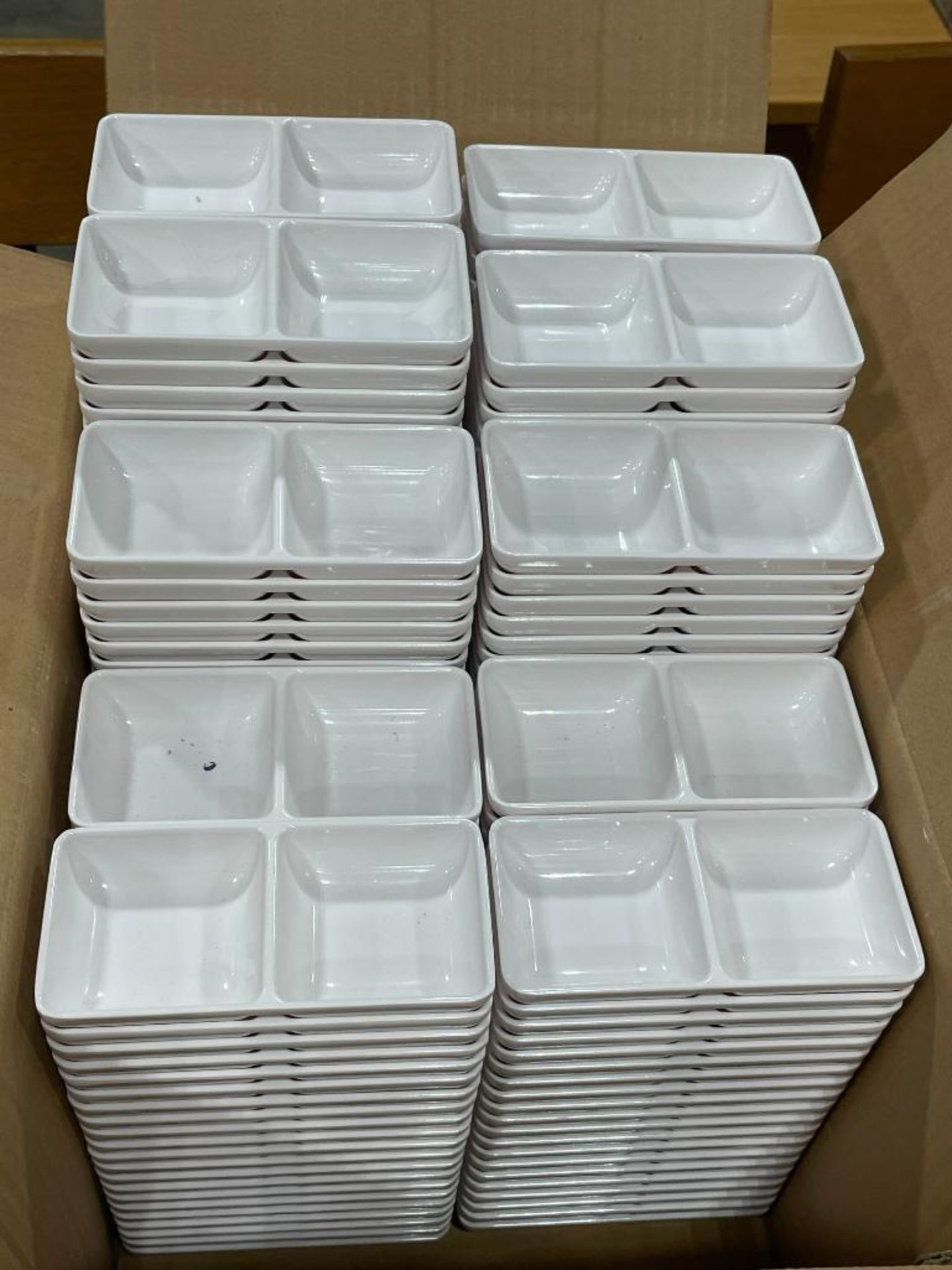 CASE OF MELAMINE 2-COMPARTMENT SAUCE DISHES