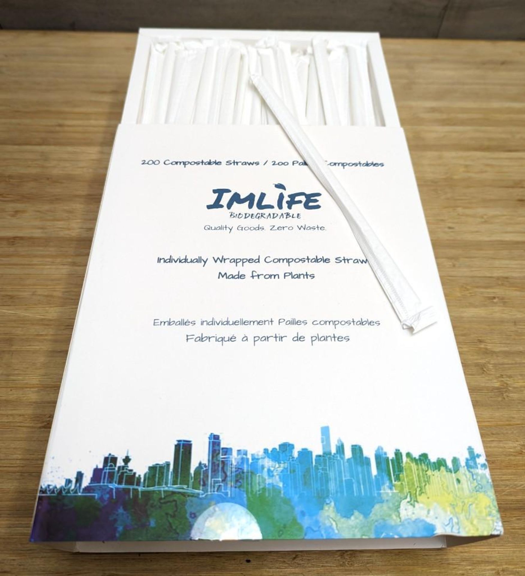 IMLIFE INDIVIDUALLY WRAPPED COMPOSTABLE STRAWS - LOT OF 2000 (10 BOXES) - Image 2 of 4