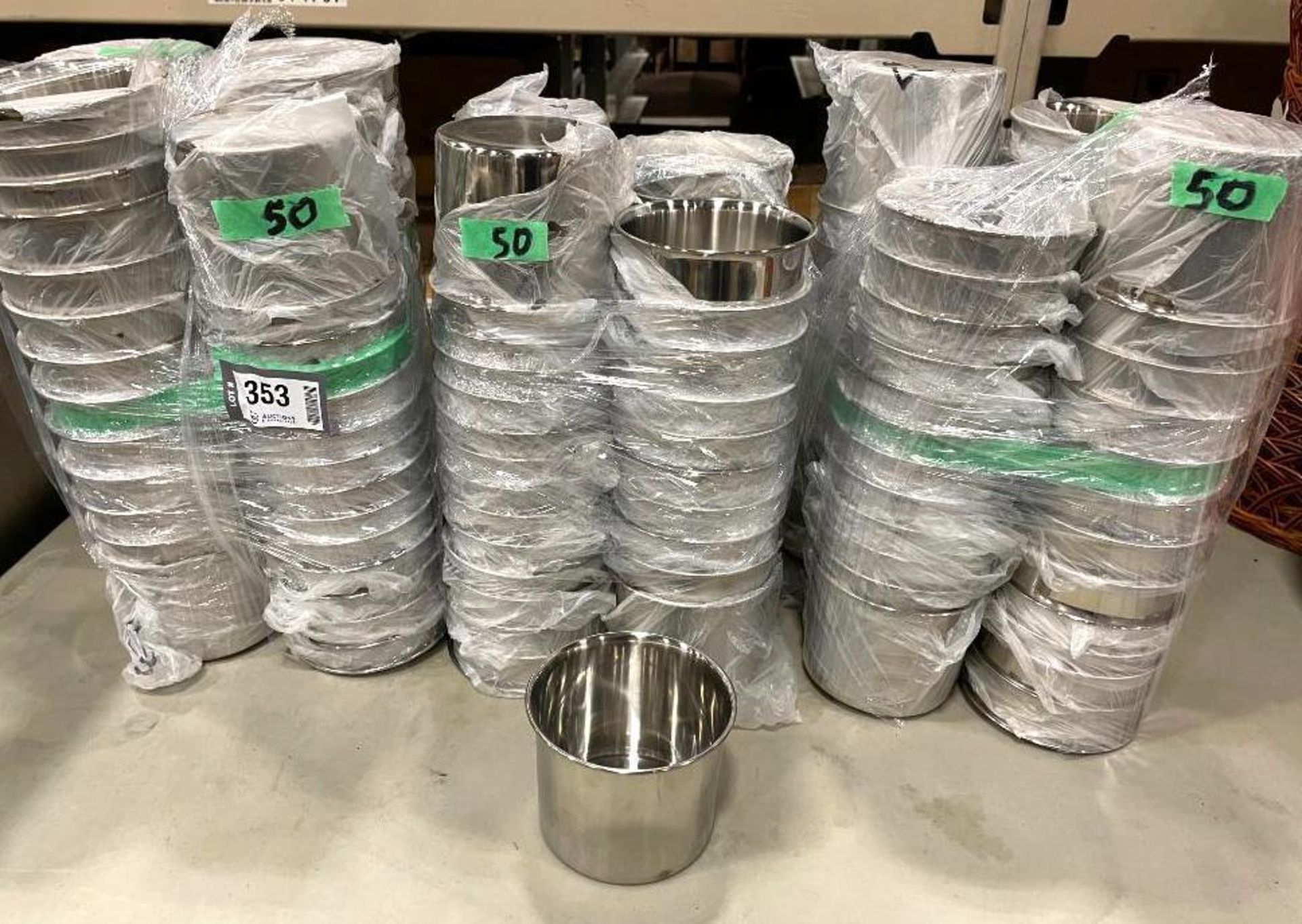 LOT OF (150) 4" X 3" DEEP STAINLESS STEEL BOWLS