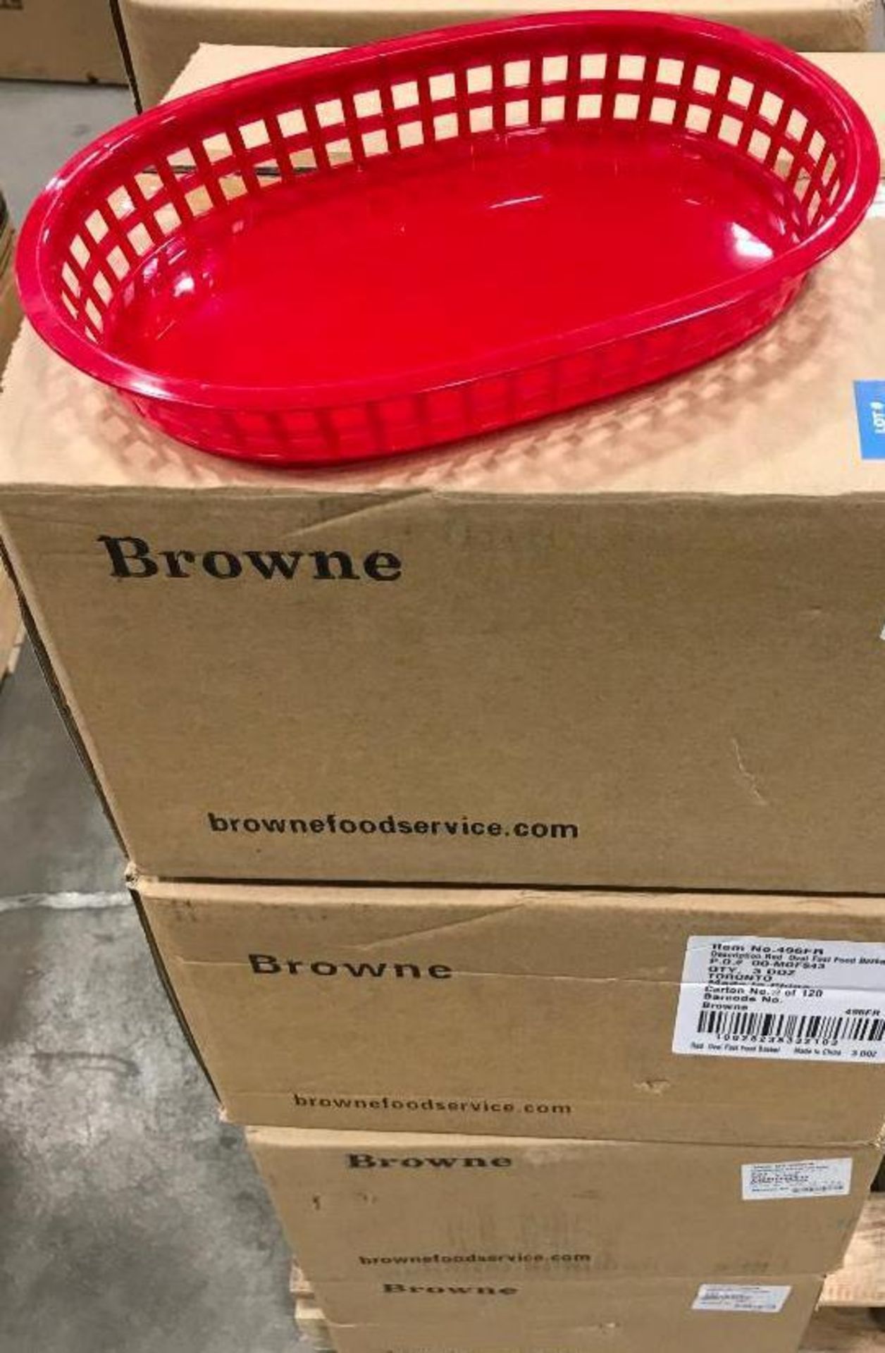 10" OVAL PLASTIC FOOD RED BASKETS, BROWNE 496FR - LOT OF 144 - NEW - Image 2 of 4