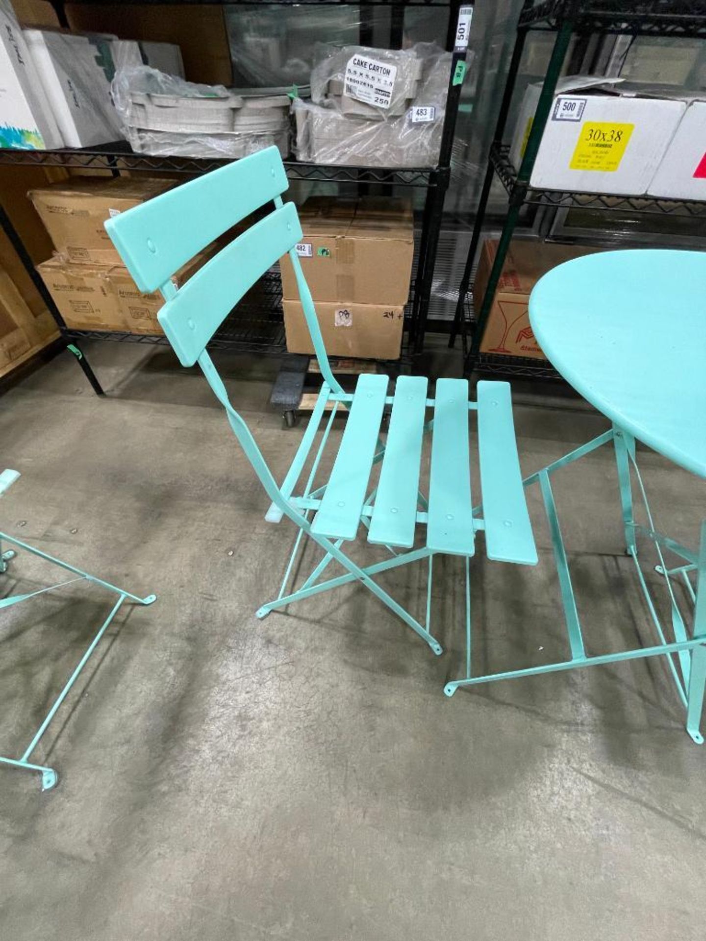 TEAL METAL FOLDING BISTRO TABLE WITH (2) CHAIRS - Image 3 of 6