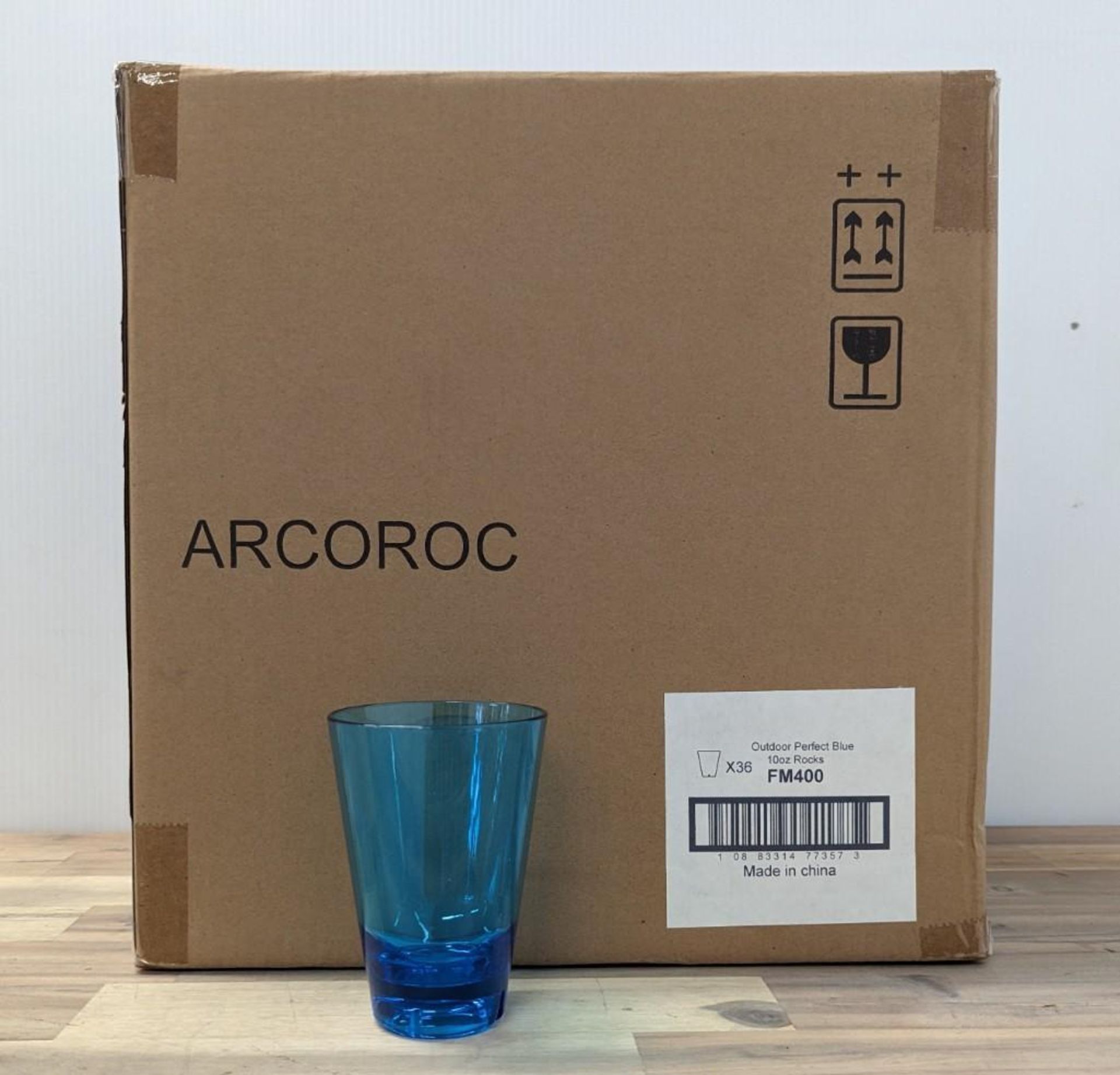 10OZ OUTDOOR PERFECT BLUE ROCKS GLASSES, ARCOROC FM400 - LOT OF 36 - NEW