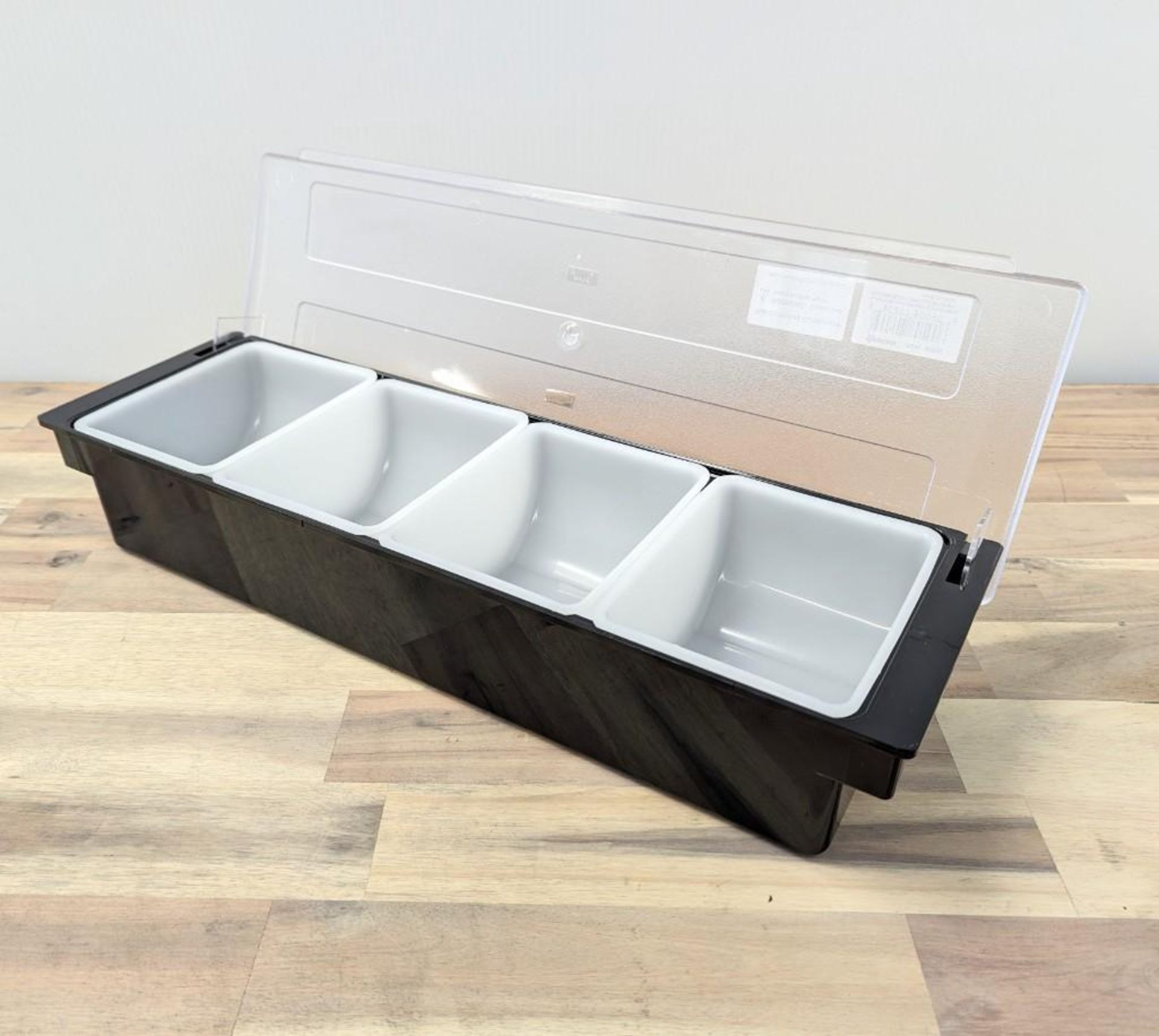 NEW 4-COMPARTMENT PLASTIC CONDIMENT HOLDER, OMCAN 80590