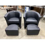 (2) BLACK TUB CHAIRS WITH FOOTSTOOL