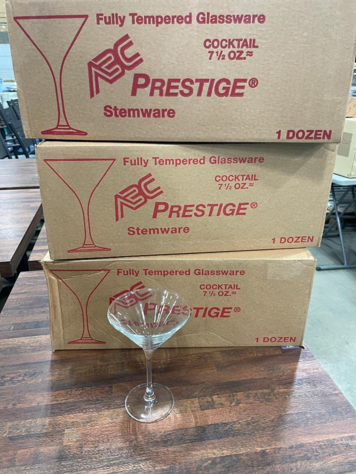 (3) CAUSES OF ABC PRESTIGE FULLY TEMPERED 7.5OZ COCKTAIL GLASSES, 12/CASE