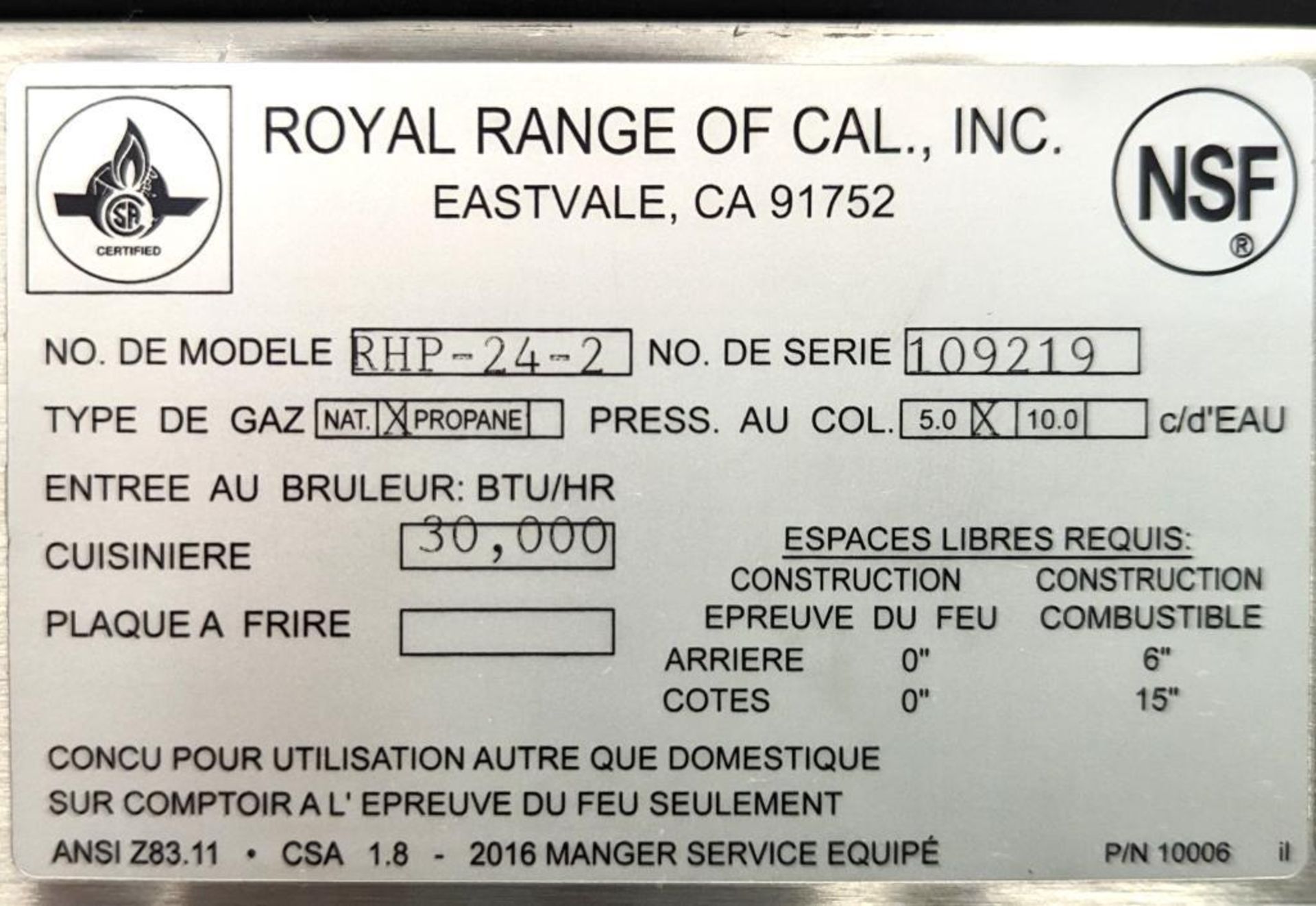 ROYAL RHP-24-2 NATURAL GAS 24" TWO BURNER HOT PLATE - Image 11 of 13