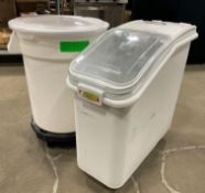 (1) RUBBERMAID MOBILE INGREDIENT BIN & (1) WINCO ROUND MOBILE INGREDIENT BIN ON CART