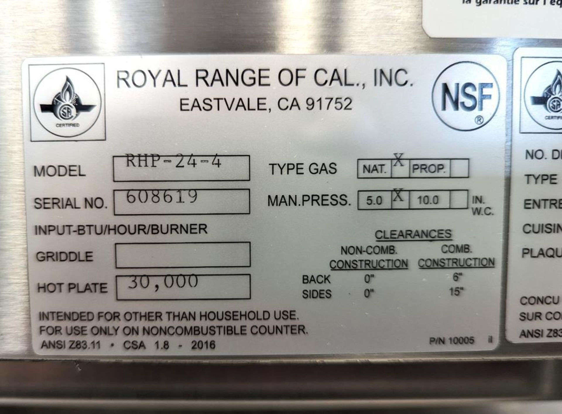 ROYAL RHP-24-4 NATURAL GAS 24" FOUR BURNER HOT PLATE - Image 9 of 11