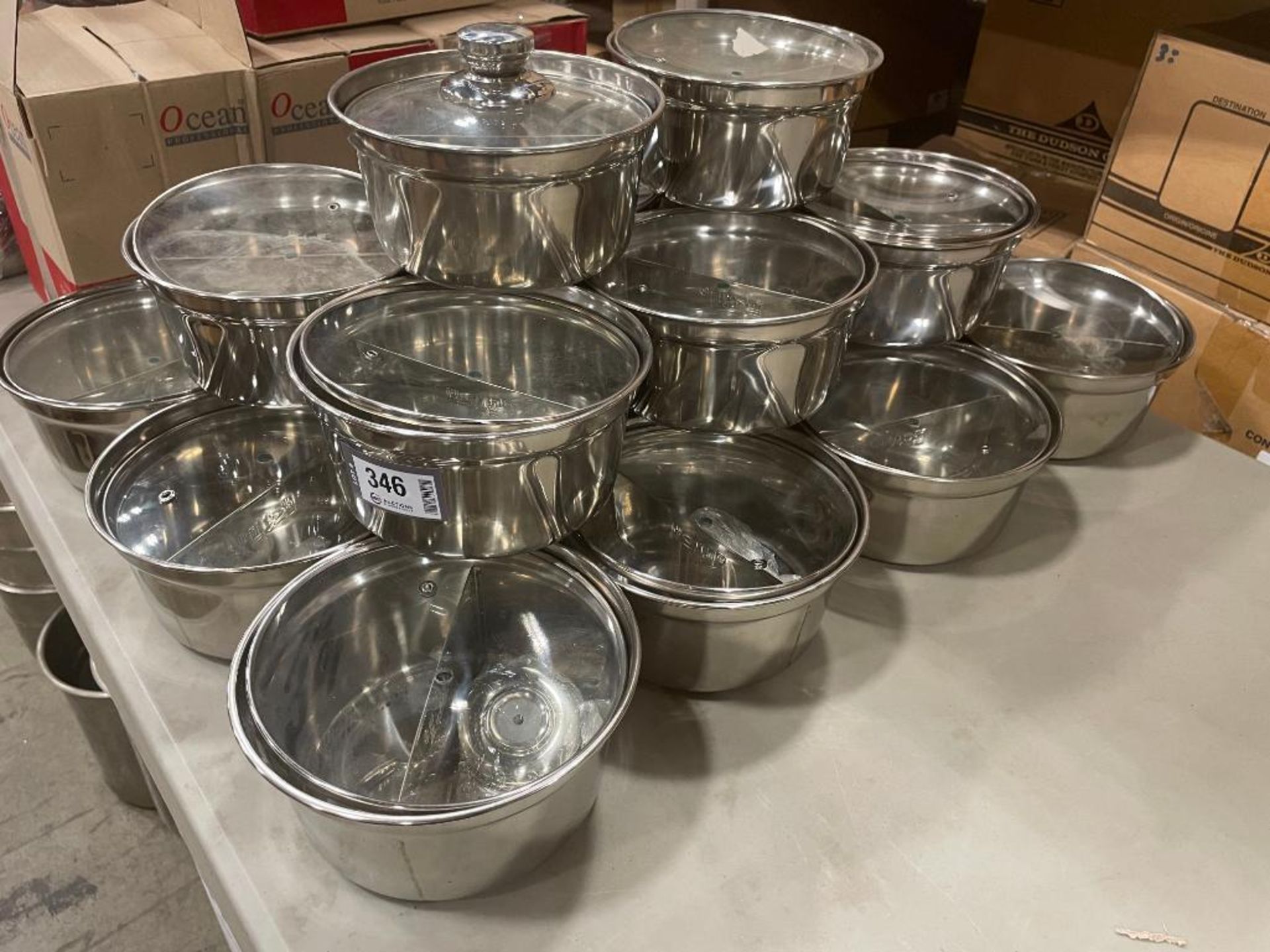 LOT OF (20) TWO-COMPARTMENT ROUND STAINLESS STEEL POT WITH COVER - Image 7 of 7