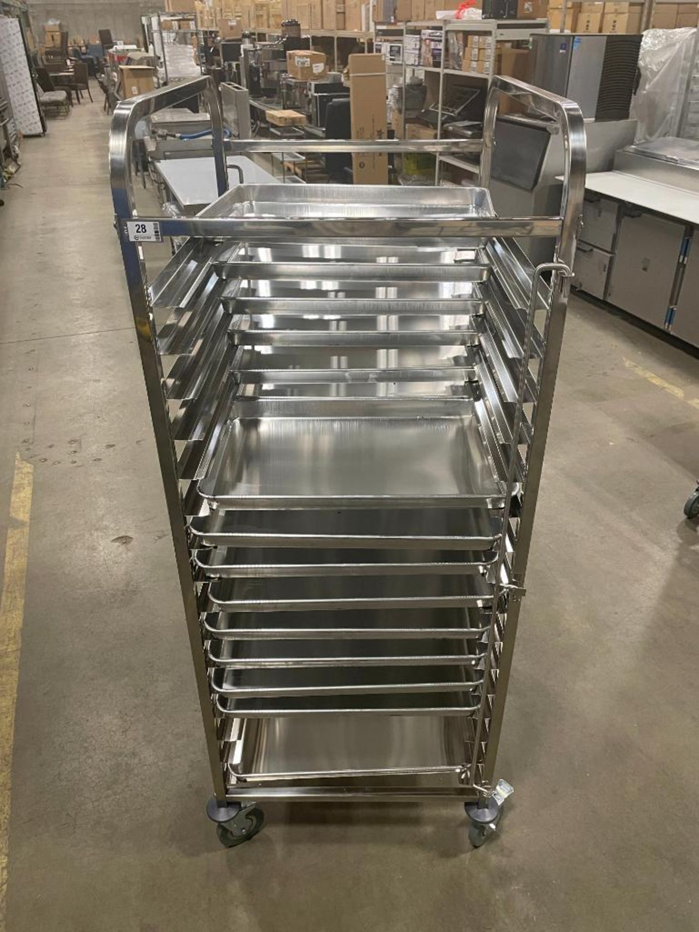 NEW STAINLESS STEEL 16-SLOT OVERSIZED BUN PAN RACK WITH PAN GUARD & (22) PANS - Image 3 of 9