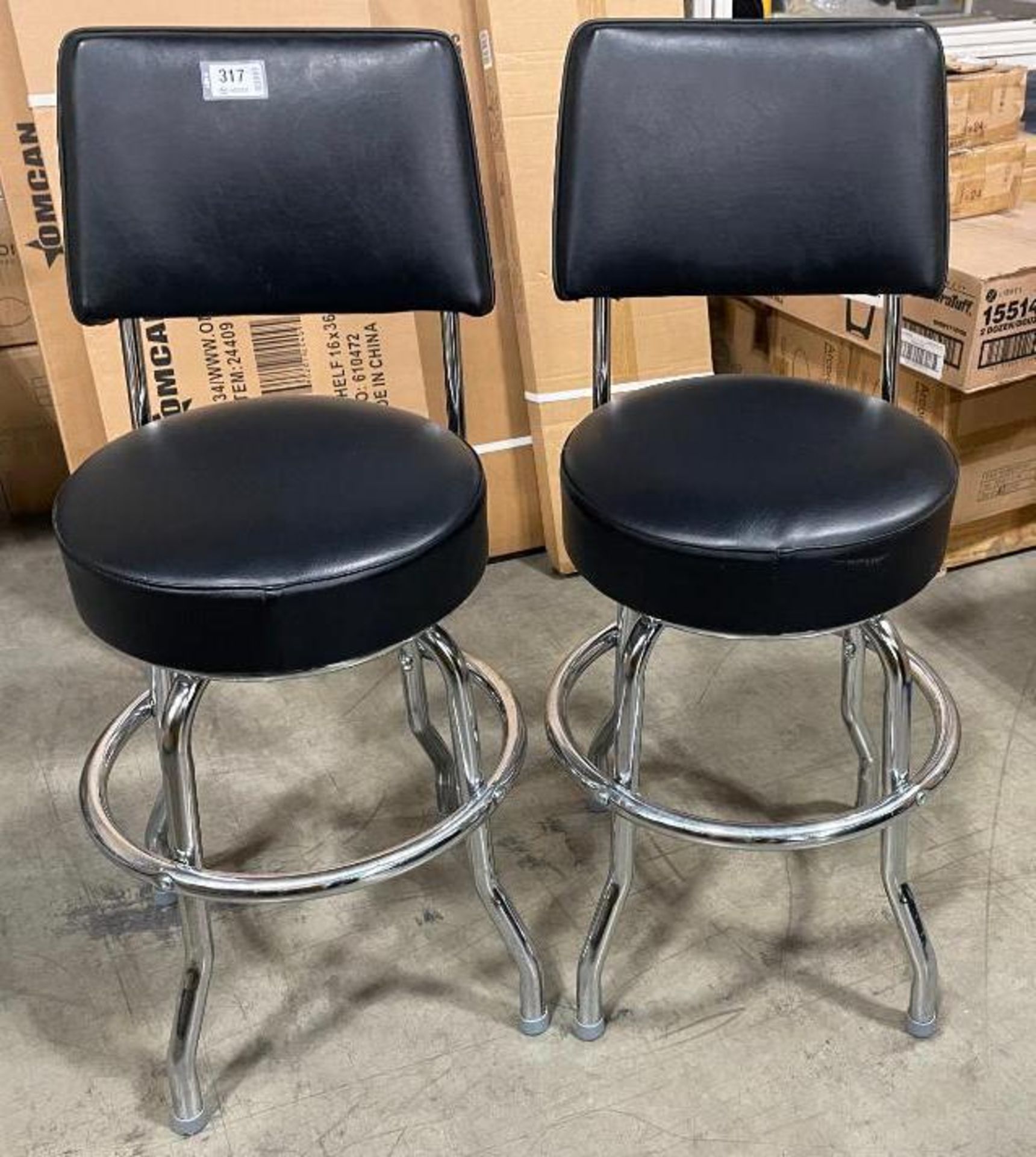 (2) BLACK HIGH BACK SWIVEL STOOL WITH FOOT RAIL