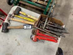 Lot of Asst. Hammers Welding Hammers, Pipe Wrenches, etc.
