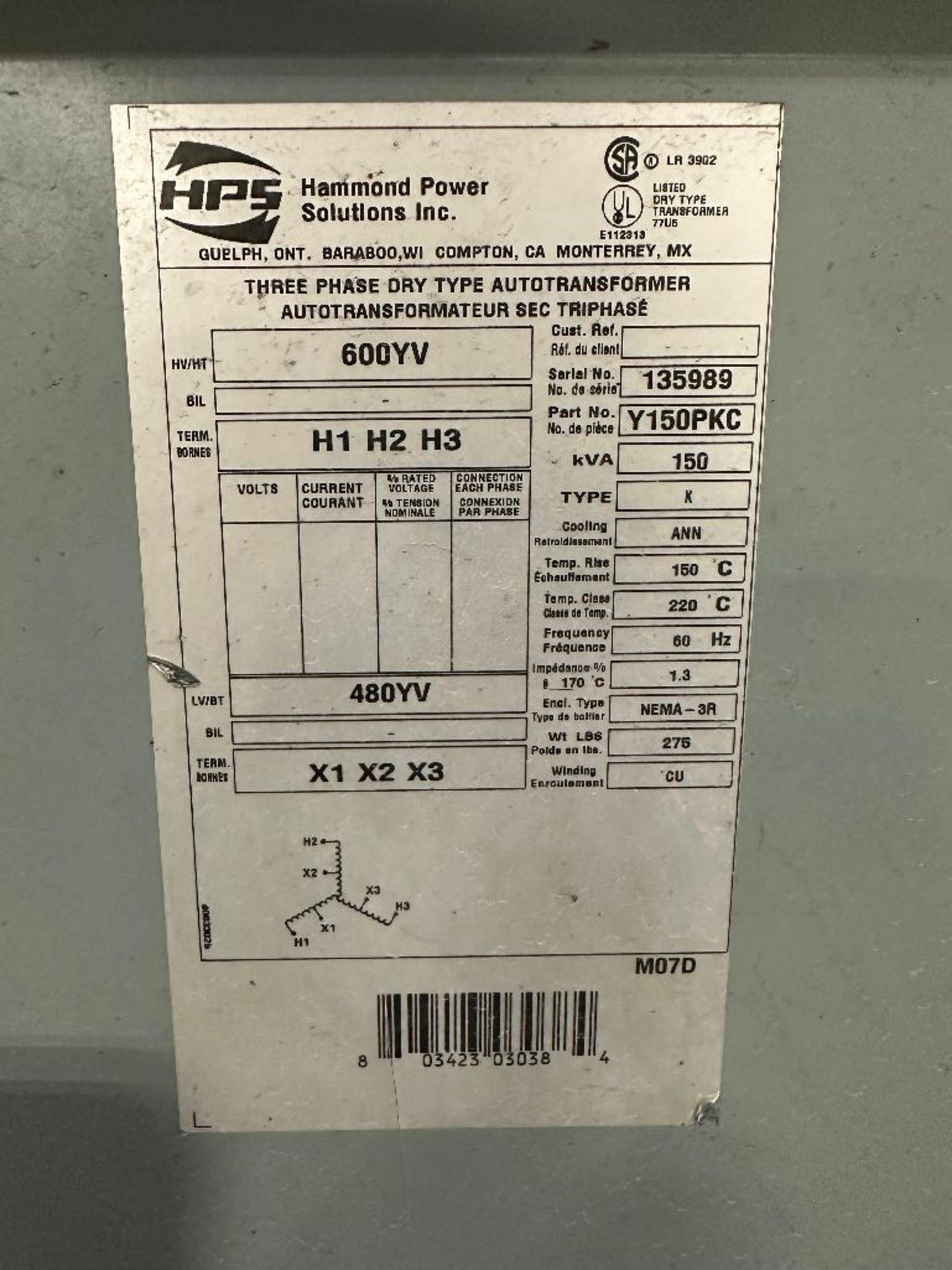 Hammond Power Solutions 3-Phase Transformer 150 kVA - Bild 4 aus 4