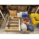 Pallet of Asst. Tape, Hard Hats, Face Masks, Measuring Tool, etc.