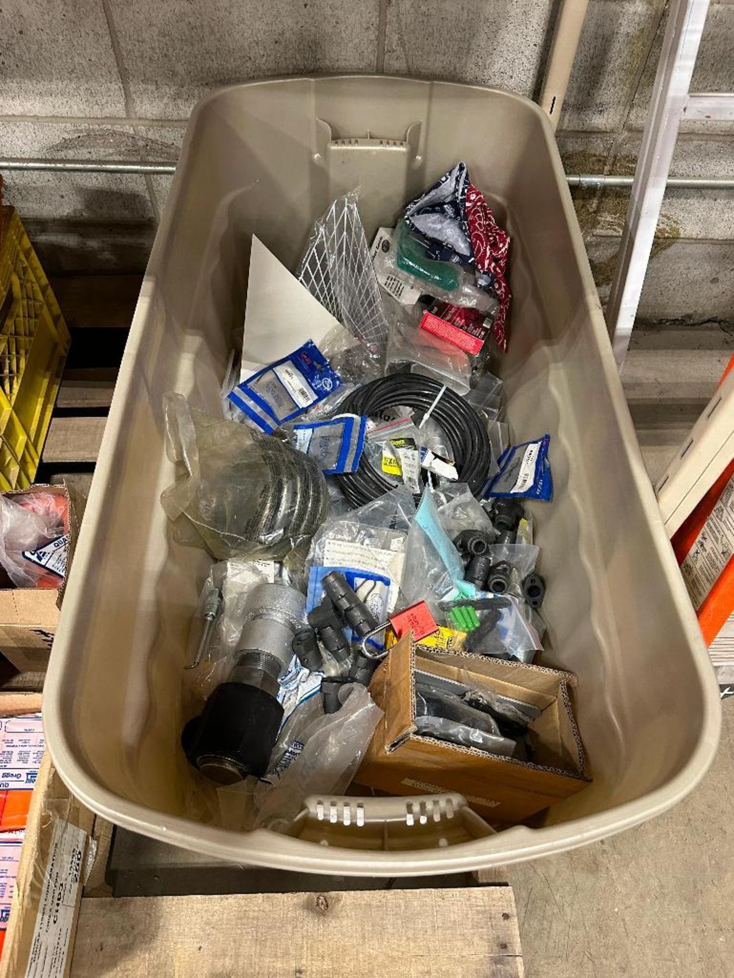 Tote of Asst. Fittings, Seals, Hose, etc.
