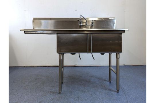 EFI S1818-2LC STAINLESS STEEL DOUBLE WELL SINK WITH LEFT DRAINBOARD AND TAPS - Image 4 of 12