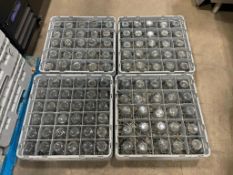 (144) WATER/JUICE GLASSES WITH (4) CAMBRO DISHWASHER RACKS