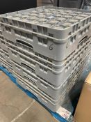 (144) WATER/JUICE GLASSES WITH (4) CAMBRO DISHWASHER RACKS