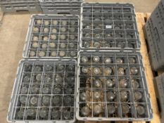 (144) WATER/JUICE GLASSES WITH (4) CAMBRO DISHWASHER RACKS