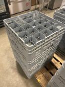 (144) WATER/JUICE GLASSES WITH (4) CAMBRO DISHWASHER RACKS