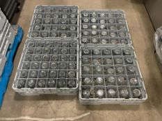 (144) WATER/JUICE GLASSES WITH (4) CAMBRO DISHWASHER RACKS
