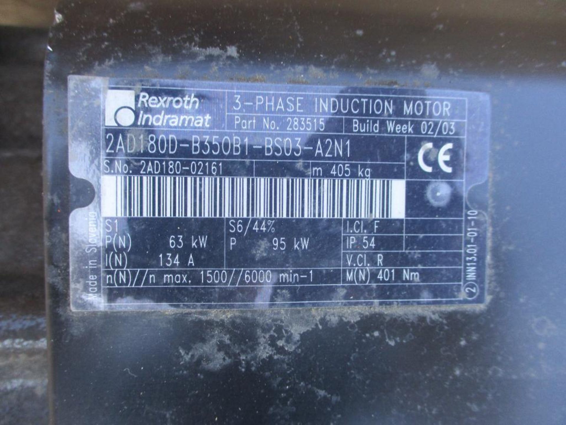 (1) REXROTH INDRAMAT INDUCTION MOTOR P/N 283515 2AD180D-B350B1-BS03-A2N1 - Image 4 of 4