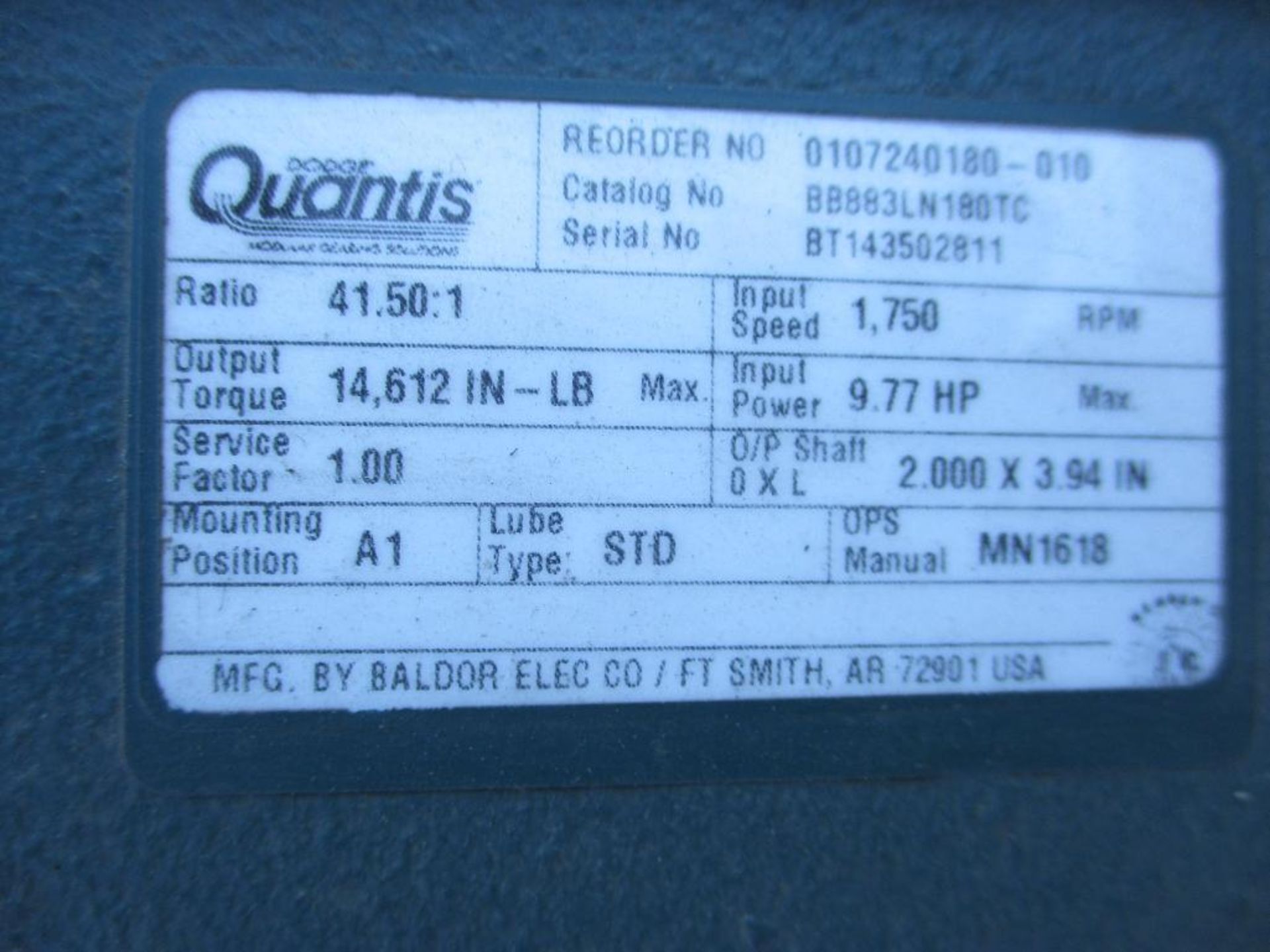 GEAR REDUCERS (2) BALDOR QUANTIS BB883LN180TC (2) BALDOR QUANTIS BF683CN180TC (1) EMERSON BROWNING S - Image 6 of 16