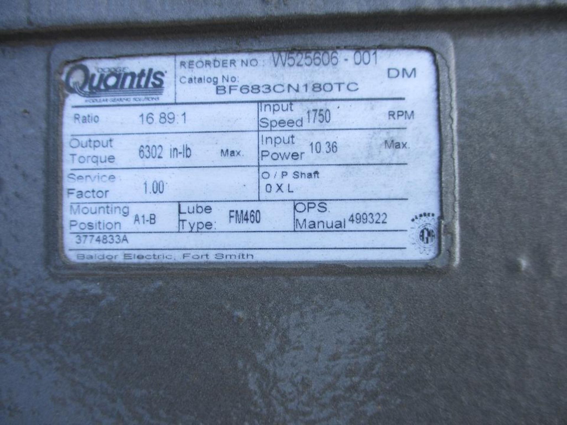 GEAR REDUCERS (2) BALDOR QUANTIS BB883LN180TC (2) BALDOR QUANTIS BF683CN180TC (1) EMERSON BROWNING S - Image 10 of 16