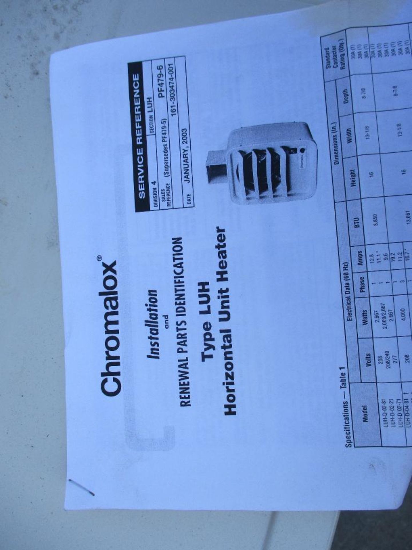 CHROMALOX TYPE LUH HORIZONTAL UNIT HEATER CATALOG NUMBER LUH-D-10-43-32-00 PART NUMBER 004-303375-51 - Image 3 of 4