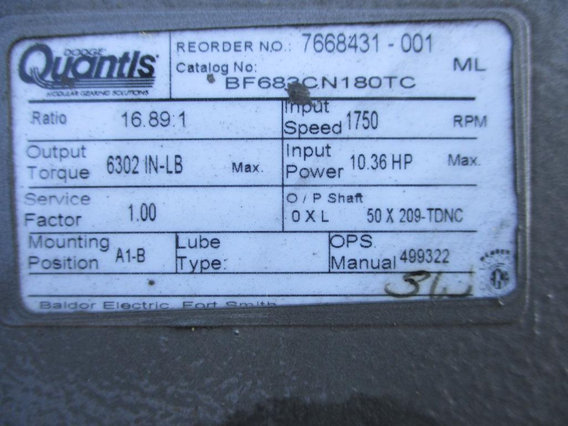 GEAR REDUCERS (2) BALDOR QUANTIS BB883LN180TC (2) BALDOR QUANTIS BF683CN180TC (1) EMERSON BROWNING S - Image 9 of 16